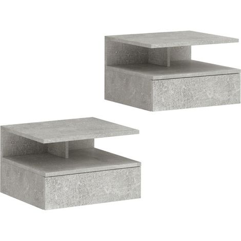 Table de chevet Belisval murale avec tiroir et niche gris ciment (1/5)