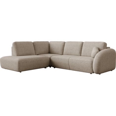 DJENA - Canapé d'angle convertible avec coffre en tissu bouclette taupe - Angle gauche (1/4)