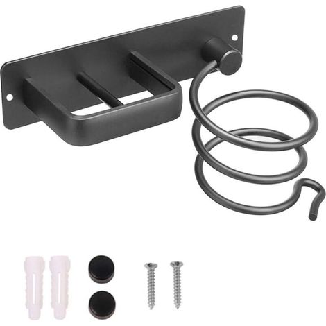JSSEVN- Support de sèche-cheveux Support de sèche-cheveux Support de lisseur Support de sèche-cheveux Support de sèche-cheveux Support mural en aluminium Blow Support de sèche-cheveux en spirale avec (1/5)