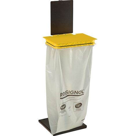 Support sac avec couvercle Rollec sur socle - 110l - jaune colza - RAL 1021 (1/2)