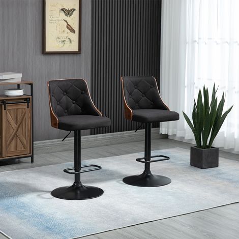 Lot de 2 tabourets de bar réglable en hauteur rotatif sur 360° avec repose-pieds, tissu capitonné