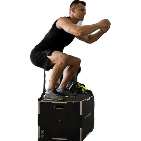 Cajón pliométrico, altura ajustable, enfocado en el entrenamiento de fuerza, negro (1/5)