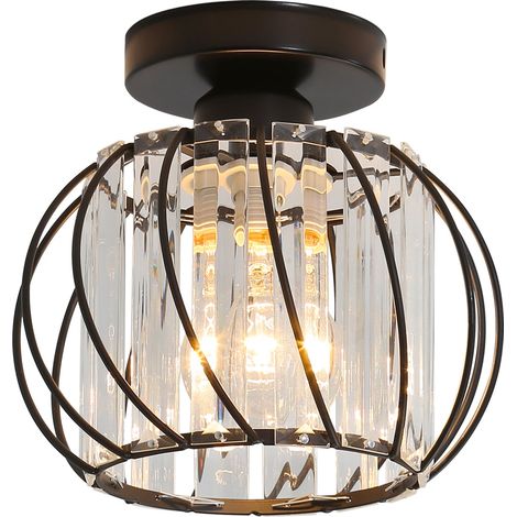 GOECO Plafoniera moderna in cristallo LED E27, plafoniera mini lampadario in cristallo per cucina sala da pranzo camera da letto corridoio ingresso (nero) (1/5)