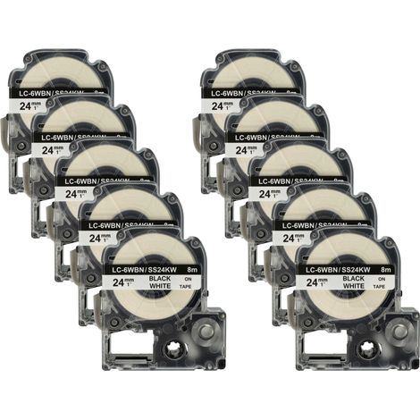 vhbw 10x Label Tape Replacement for Epson LC-6WBN for Label Printer 8m x 24 mm, Black on White (1/4)