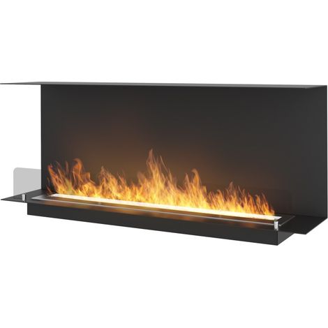 Cheminée bioéthanol encastrable 1200mm – Ouverte sur 3 côtés – Brûleur 3L – Puissance 9 kW – Acier carbone et verre trempé - C1200