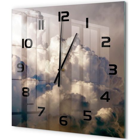 Grande Horloge Murale Carrée Originale en Verre Silencieuse Design Moderne Salon Nuages dans le ciel 60x60 cm (1/5)