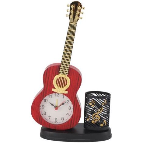 Réveil guitare multifonctionnel robuste et décoratif avec porte-stylo et taille-stylo pour la maison et le bureau (1/5)