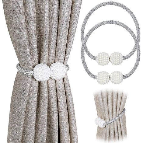 Lot de 2 embrasses magnétiques pour rideaux de petite taille, fins ou transparents Embrasse de rideau ，Gris. (1/5)