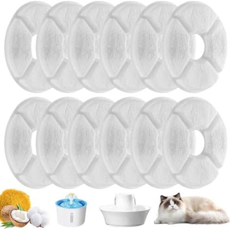 Lot de 12 Filtres Fontaine Chat, Rond, Non-Tisse, Noix Coco, Resine Ion, Eau, Animal, Compagnie (1/5)