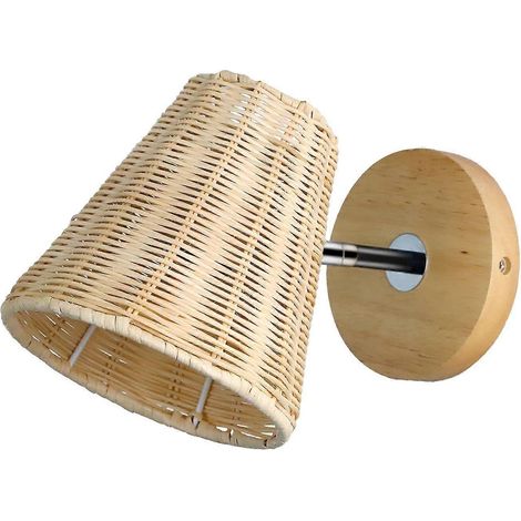 Applique murale en rotin, lampe de chevet pour salon, grange ou couloir, avec abat-jour tissé (1/5)