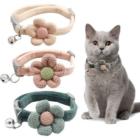 Collar para gato de 3 piezas con cascabel - Ajustable - Collar para gato - Correa para gato - Bonito - Para gatos grandes y pequeños (1/5)