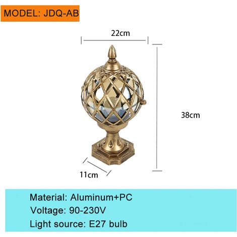 (A-Gold H38cm-Lumière chaude) Appliques murales extérieures européennes étanches E27 pour parcs, villas, portes, piliers, cours, jardins, clôtures, couloirs, luminaires décoratifs (1/5)