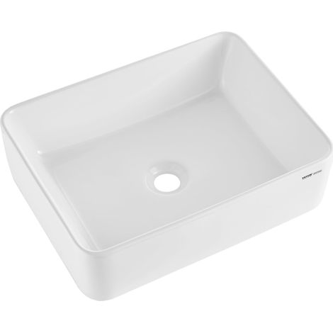 VEVOR Lavandino da Appoggio Rettangolare, 38 x 47 cm per il Bagno, Lavabo da Appoggio in Ceramica Bianca Sopra il Piano, Stile Moderno, Luminoso ed Elegante, per Bagno, Hotel, Toilette, Camper (1/5)