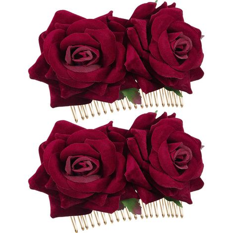 Barrette Fleur De Rose - Barrette À Cheveux En Tissu Épais - Pour Mariage Photo Et Soirée - 2 Pièces (1/5)
