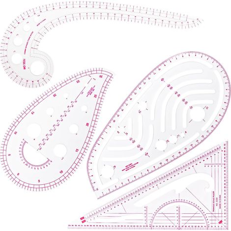 4 Pcs Perroquet Couture,Règle pour vêtements,Dessin en Plastique Mesure de Couture,Règle De Couture DIY Kit,Outils de couture en forme de courbe,Règles de Couture Transparentes