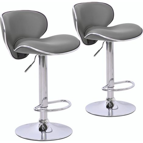 SVITA RETRO Barhocker mit Lehne 2er Set Höhenverstellbar Metall Standfuß Barstuhl Kunstleder Grau