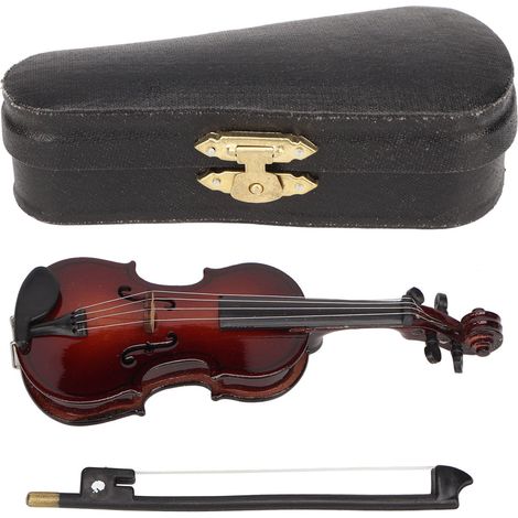 Violon Miniature - En Bois De Tilleul - Avec Archet Et Étui - Modèle Pour Décoration Intérieure Et Collection - 10 cm (1/5)