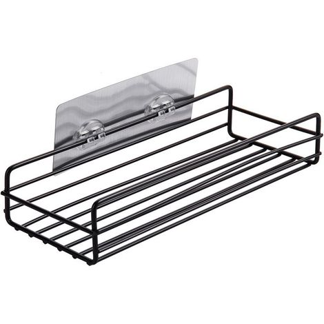 Étagère de douche adhésive avec crochets, étagère de douche murale, sans perçage, étagère de rangement pour salle de bain, acier inoxydable antirouille, lot de 2, chromée. (1/2)