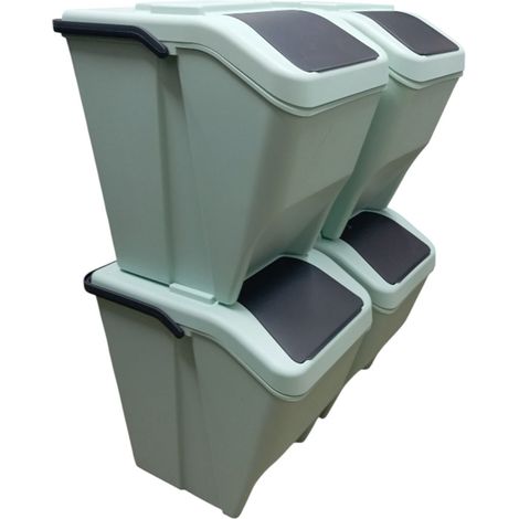 Pattumiera da cucina 4 scomparti per Raccolta Differenziata 25Litri sottolavello Moderna elegante verde salvia sovrapponibili modulabili componibili contenitori rifiuti bidoni capienti cm H38xL30xP38
