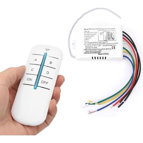 Interrupteur de Télécommande Sans Fil 4 Voies, Interrupteur mural sans fil à télécommande 220V marche/arrêt avec LED récepteur et émetteur pour Éclairage Lampe Prise Domotique (1/5)