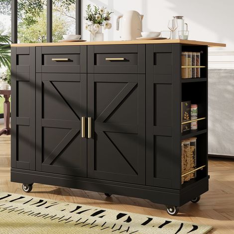 URBAN MEUBLE Chariots de cusisine noire extensible scandinaveen MDF avec roulettes (1/5)