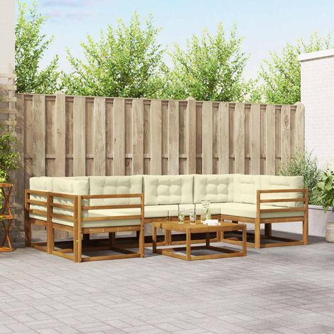 vidaXL Outdoor-Sofagarnitur 7 pcs Natur und Creme (1/5)