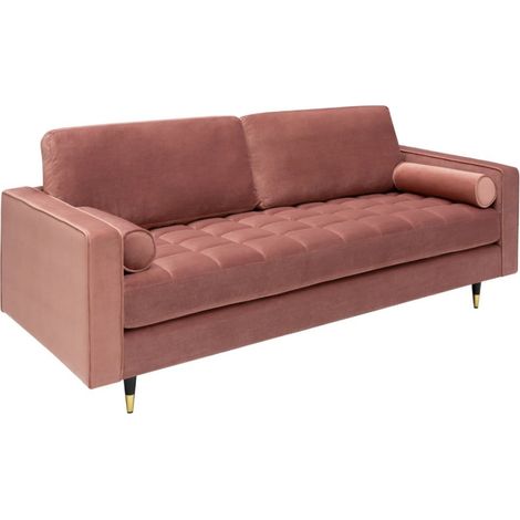 Sofa KOLIRI 3-Sitzer in pudrigem Rosa – Designersofa aus Samt mit Massivholzstruktur