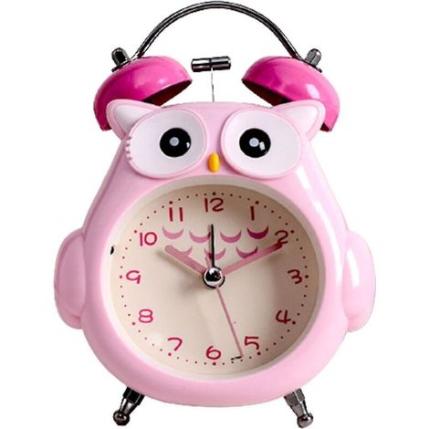 Réveil analogique hibou rose pour enfants avec sonnerie puissante, silencieux et veilleuse (1/4)