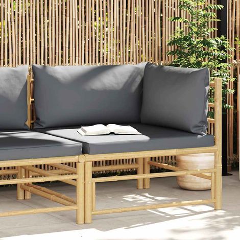 Garten-Ecksofa mit Dunkelgrauen Kissen Bambus (1/5)