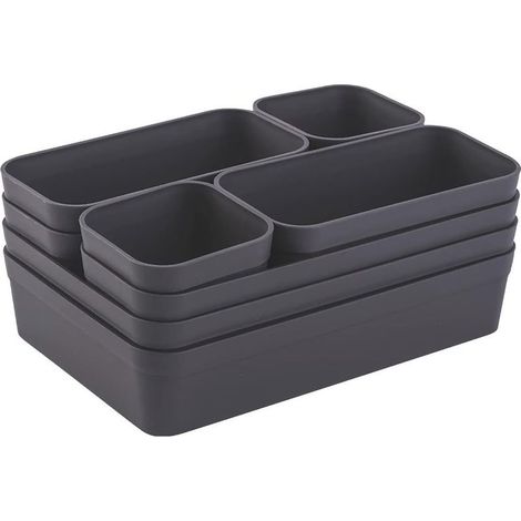 Schubladen-Organizer-Set, Aufbewahrungsbox, einzigartiges Trennwandsystem, verstellbar, für Küchenutensilien, Stauraum, geeignet für Wohnzimmer, Badezimmer, Kunststoff, Anthrazit (1/5)