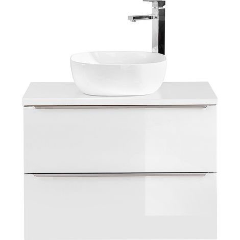 Waschtisch-Unterschrank 80cm mit 42cm Keramikbecken TOSKANA-56  in Wotaneiche mit Weiß Hochglanz, B/H/T ca. 81/74,5/46 cm (1/5)