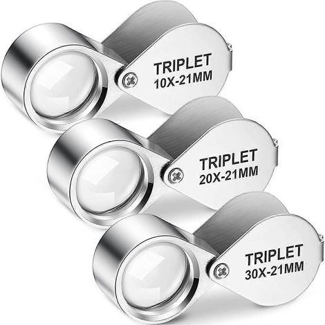 Ensemble de loupes de bijoutier 10X, 20X et 30X, loupes de poche pour bijoux, style triplet (1/5)