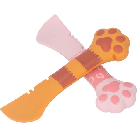 Cuillère à nourriture pour chat, 2 pièces, en Silicone Durable et sûr, tête incurvée, économie d'effort, ouvre-boîte Portable pour la maison et les voyages, gingembre et léopard (1/5)