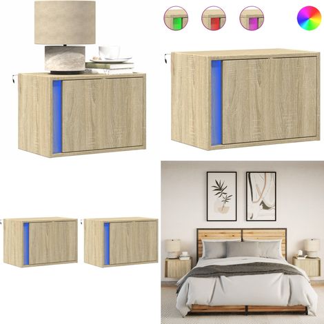 vidaXL Wand-Nachttische mit LED-Leuchten 2 Stk. Sonoma-Eiche (1/5)