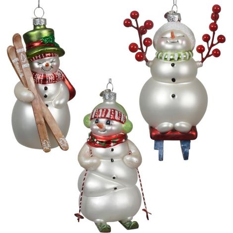 PUPAZZO DI NEVE IN VETRO 13 CM DECORAZIONE NATALIZIA DA APPENDERE ASS PREZZO CAD