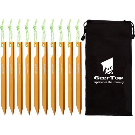 10pcs Piquets de Tentes en Aluminium Durable Pegs Ultra Résistant 15cm avec Cordon Réfléchissant pour Bâche de Camping Bâche de Plage (Or) (1/5)