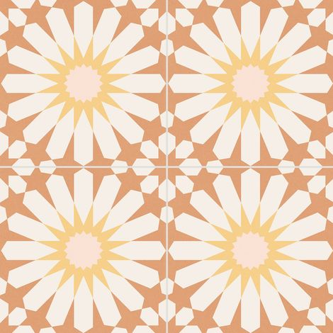 Carrelage sol grès cérame émaillé effet carreaux de ciment vintage soleil orange 33,15x33,15 cm – Pour intérieur moderne (1/3)