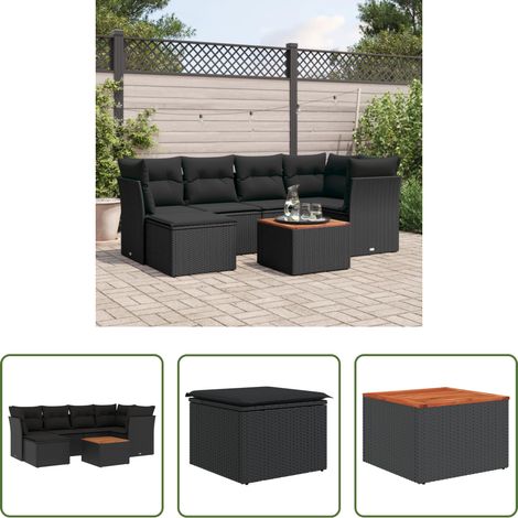 vidaXL Set de comedor de jardín 7 pzas y cojines ratán sintético negro (1/5)