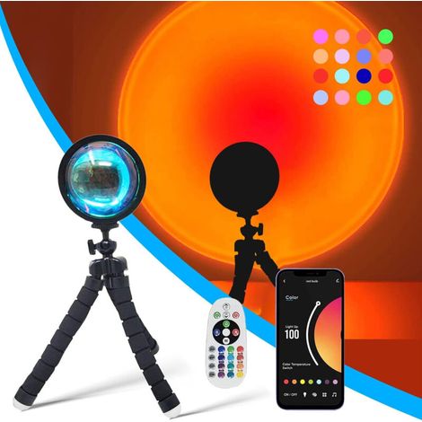 Lampe de projection de coucher de soleil, 16 modes colorés, lampe de projection de coucher de soleil, lampe de projection arc-en-ciel, lampadaire, veilleuse LED avec rotation à 360° et trépied (1/5)
