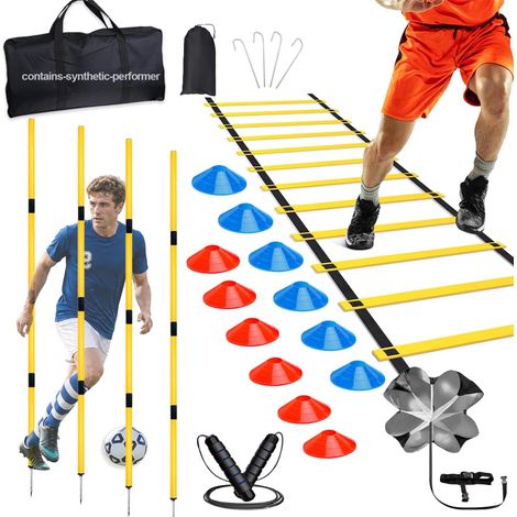 Football Training Kit with 6 Agility Bars, Football Coordination Ladder and 10 Cones - Perfect for Speed Training, Football, Basketball and More (1/5)