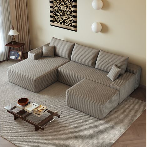 Sofá modular en esquina 270 cm camel en tela de pana sin montaje con chaise longue reversible (1/5)