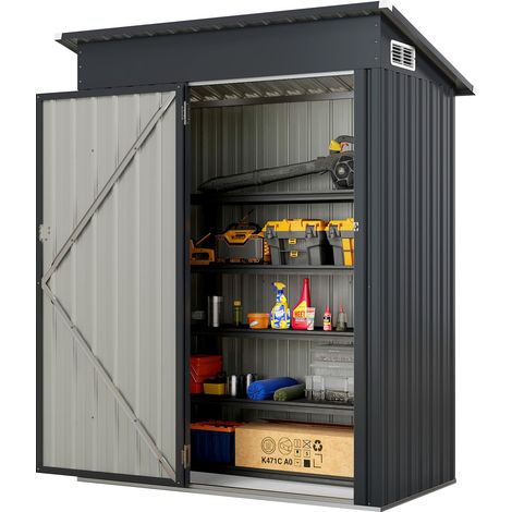 All-Weather Storage Shed Utility Tool House w/Top Sloping Design-Grey (1/5)