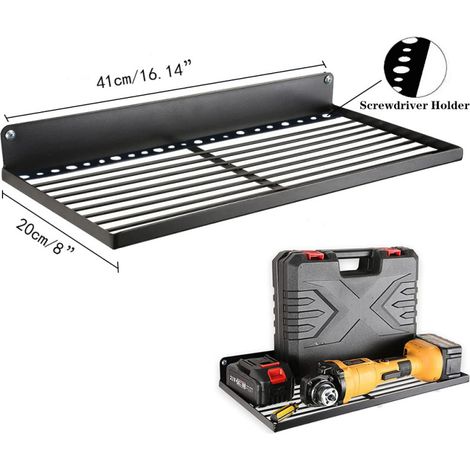 Support mural de rangement pour perceuse et tournevis électriques, support de rangement pour perceuse rechargeable, style art en fer (étagère simple). (1/5)