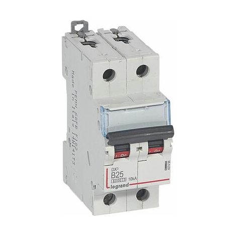 Disjoncteur DX³6000 10kA arrivée haute et départ bas à vis 2P 230V à 400V - 25A - courbe B - 2 modules - 407496