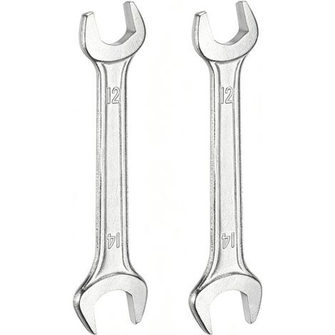 Clé à Fourche Double 12mm x 14mm Métrique Clé Plate à Angle Décalé 15 Degrés, Petite Clé Plate Galvanisée, pour Réparation Automobile, Assemblage de Meubles (1/5)