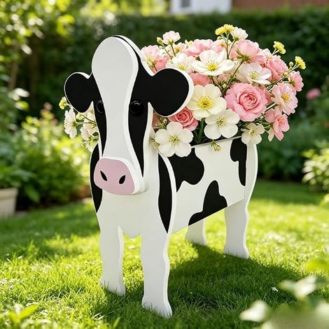 Pot de Fleurs en Forme de Vache: Joli Cache-Pot Design Vache, Cadeau pour Anniversaire, emménagement ou Noël. Idéal pour Jardin, Balcon, terrasse – pour succulentes et Plantes en Pot. (1/5)