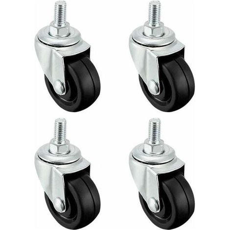 Lot de 4 roues en caoutchouc - 40 mm - Tige filetée M8 (1/4)