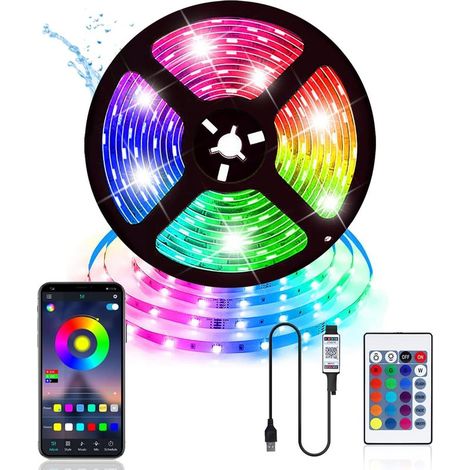 m LED-Streifen mit USB-Anschluss zur Schlafzimmerdekoration, RGB 5050, Bluetooth, App-Steuerung, selbstklebend, für Schlafzimmer, Wohnbereich und Küche. (1/5)