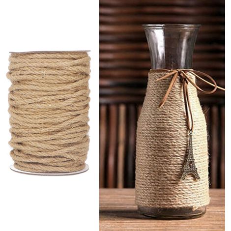 Corde en jute jaune naturel de 50 m de long, corde de sécurité en chanvre à quatre brins de 5 mm, utilisée pour la fabrication de bijoux, les loisirs créatifs, les décorations murales et les décoratio (1/5)
