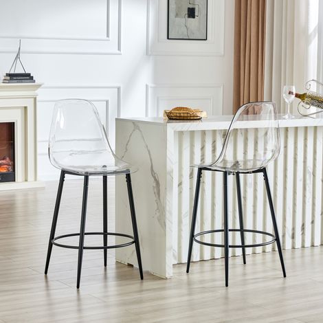 Tabourets bar transparents – Lot 2 – Pieds métal noir – Cuisine ouverte – Minimalisme luxueux – Hauteur 102cm (1/5)